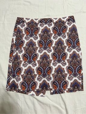 J.Crew Paisley Sz L Skirt Womens Stretch Blue Orange White Retro Preppy